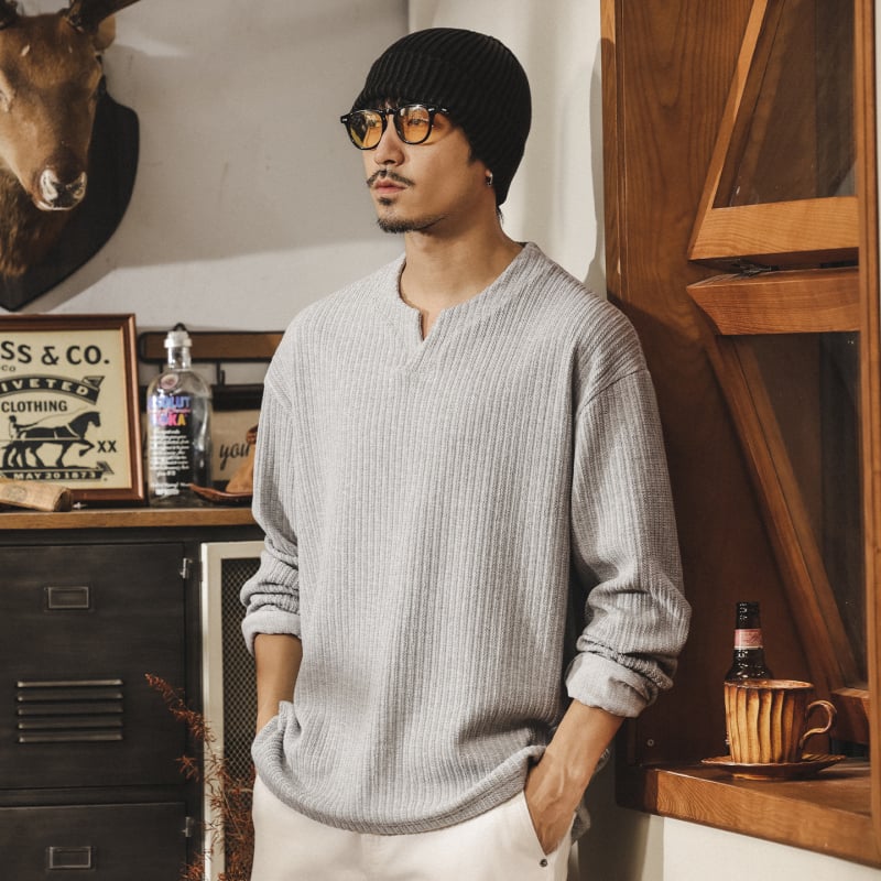 Američki retro stil, 330 g teški jacquard pleteni džemper s dugim rukavima za muškarce