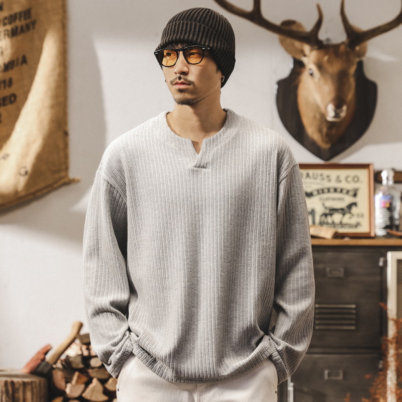 Američki retro stil, 330 g teški jacquard pleteni džemper s dugim rukavima za muškarce