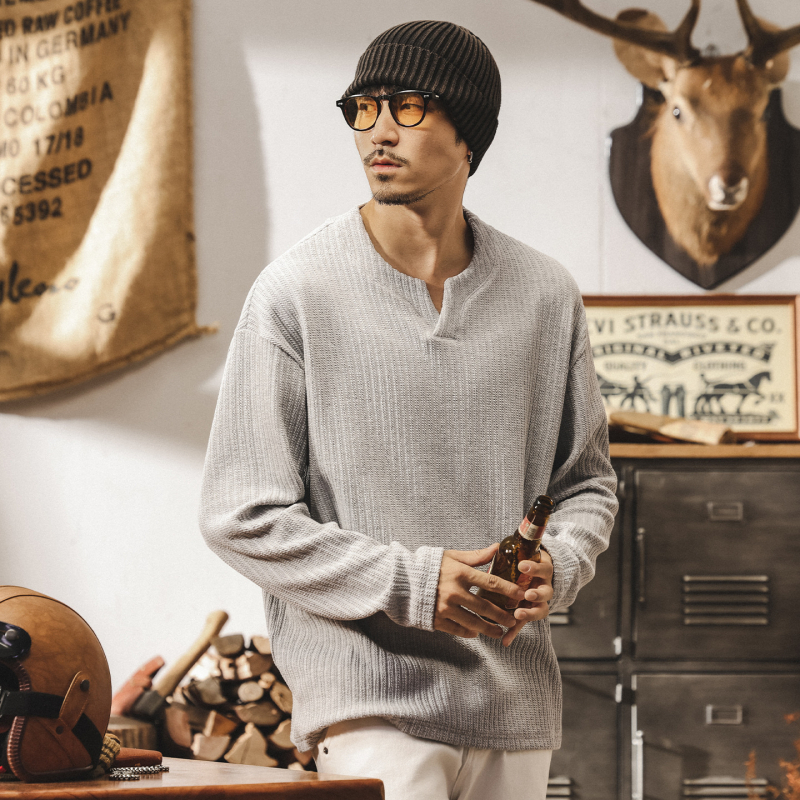 Američki retro stil, 330 g teški jacquard pleteni džemper s dugim rukavima za muškarce