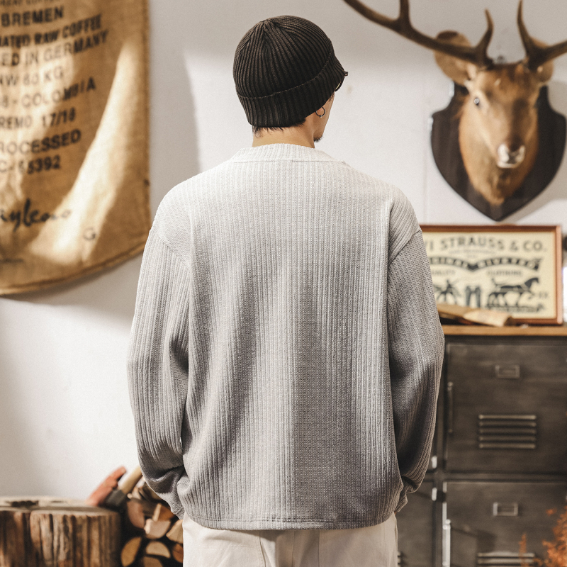 Američki retro stil, 330 g teški jacquard pleteni džemper s dugim rukavima za muškarce