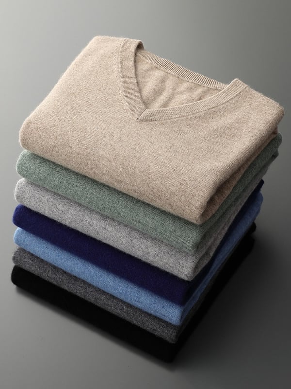 Muški kašmir džemper s V-izrezom, korejski stil, uski kroj, 41-45% kašmira, Zima 2024