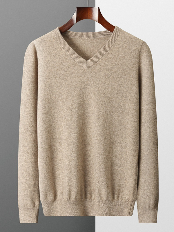 Мъжки кашмирен пуловер с V-образно деколте, корейски стил, прилепнал модел; съдържание на кашмир 41-45%, Зимна колекция 2024