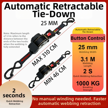 Pás na zabezpečenie batožiny na motocykl s napínačom – polyester, nosnosť 500 kg, pevnosť v ťahu 1000 kg, bezpečnostný faktor 2:1