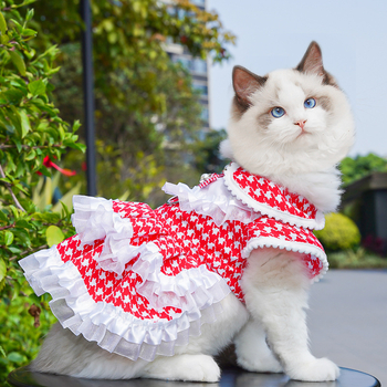 Suknja za kućne ljubimce u Celebrity stilu s houndstooth uzorkom, poliester, porijeklo Anhui, stil Japan i Južna Koreja, odjeća za kućne ljubimce