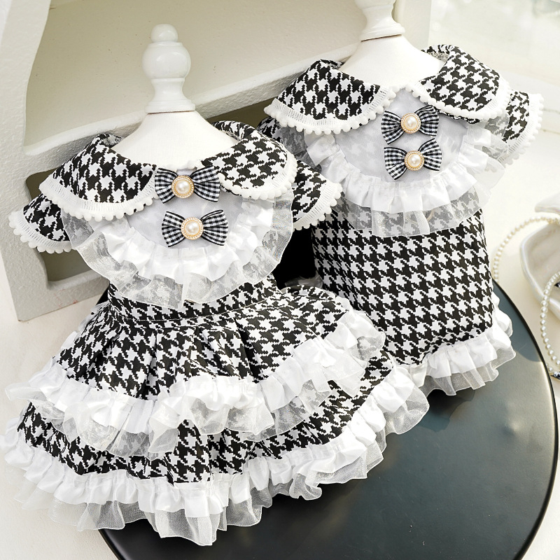 Suknja za kućne ljubimce u Celebrity stilu s houndstooth uzorkom, poliester, porijeklo Anhui, stil Japan i Južna Koreja, odjeća za kućne ljubimce