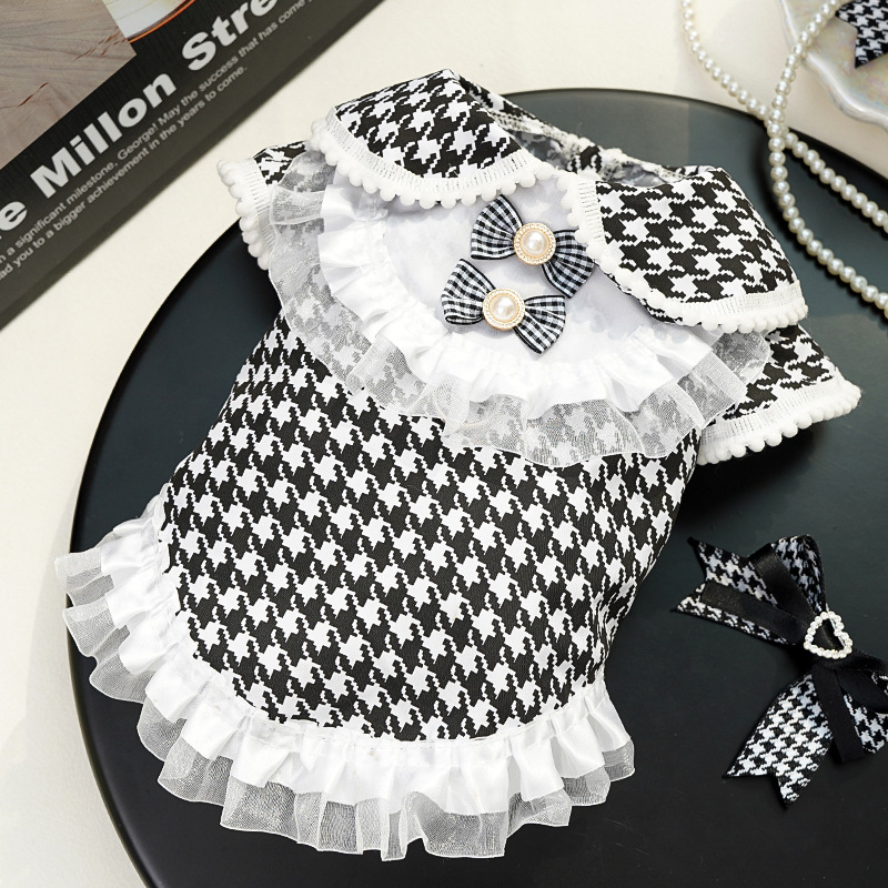 Suknja za kućne ljubimce u Celebrity stilu s houndstooth uzorkom, poliester, porijeklo Anhui, stil Japan i Južna Koreja, odjeća za kućne ljubimce