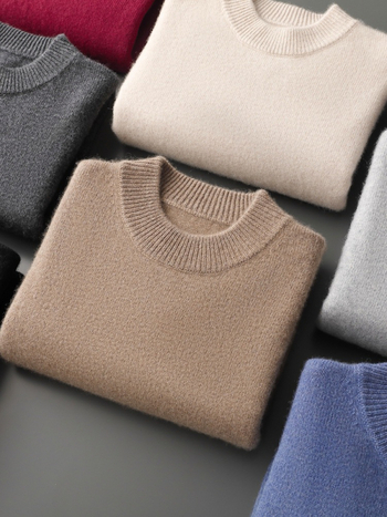 Мъжки кашмирен пуловер, висока яка, свободна кройка, дълги ръкави, 95% кашмир, удебелена тъкан