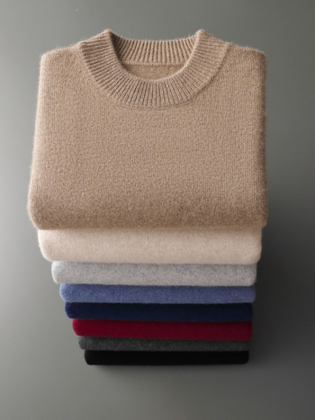 Мъжки кашмирен пуловер, висока яка, свободна кройка, дълги ръкави, 95% кашмир, удебелена тъкан