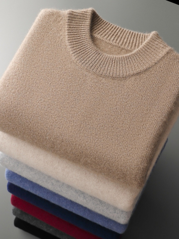 Мъжки кашмирен пуловер, висока яка, свободна кройка, дълги ръкави, 95% кашмир, удебелена тъкан