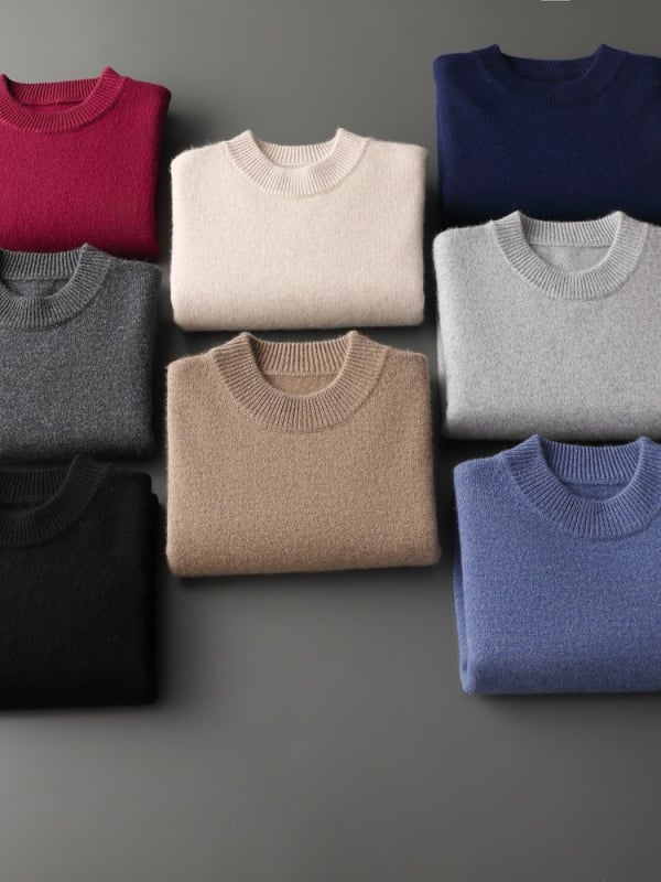 Muški kašmir džemper, labav kroj, visoki ovratnik, dugi rukavi, 95% kašmira, gusta pletenina