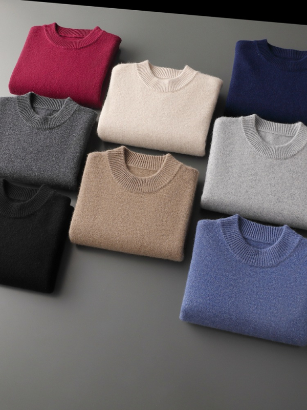 Мъжки кашмирен пуловер, висока яка, свободна кройка, дълги ръкави, 95% кашмир, удебелена тъкан