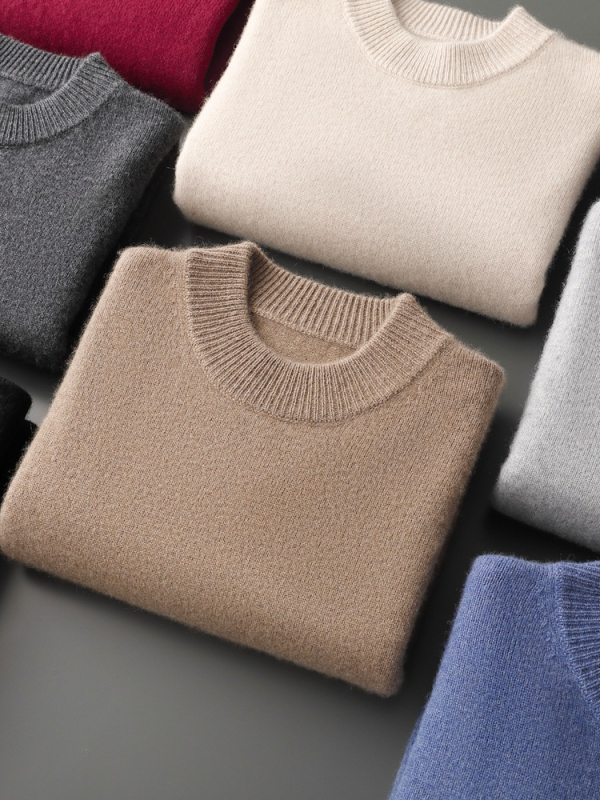 Мъжки кашмирен пуловер, висока яка, свободна кройка, дълги ръкави, 95% кашмир, удебелена тъкан
