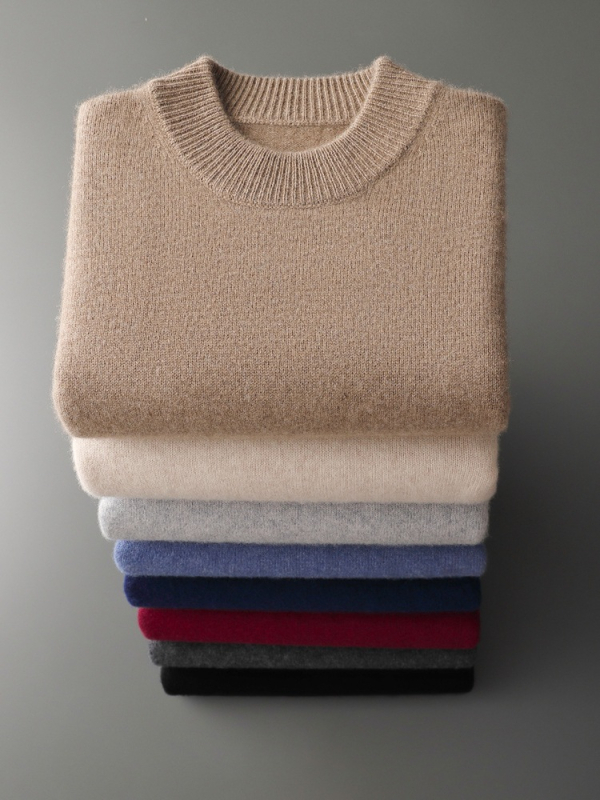 Мъжки кашмирен пуловер, висока яка, свободна кройка, дълги ръкави, 95% кашмир, удебелена тъкан