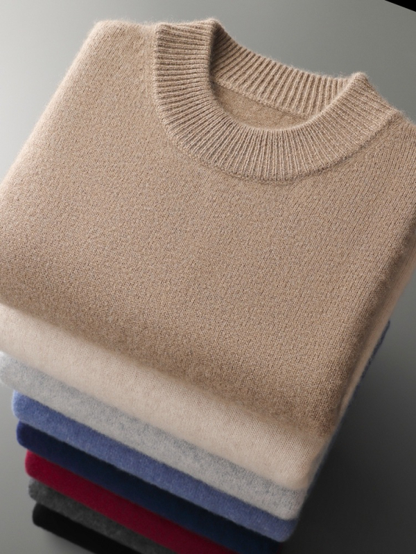 Мъжки кашмирен пуловер, висока яка, свободна кройка, дълги ръкави, 95% кашмир, удебелена тъкан