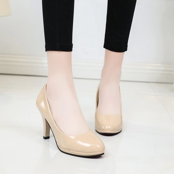 Ženske visoke potpetice, okrugli vrh, PU gornji dio, visina potpetice 6–8 cm, jednobojni uzorak