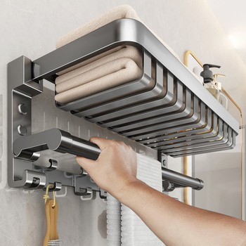 Raft de baie pentru prosoape cu coș din plasă, montaj fără găuri, aliaj de aluminiu, capacitate de încărcare de până la 150 kg, etajul doi, stil modern minimalist