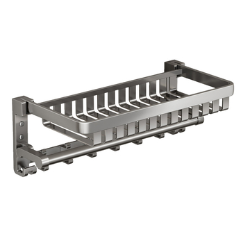 Raft de baie pentru prosoape cu coș din plasă, montaj fără găuri, aliaj de aluminiu, capacitate de încărcare de până la 150 kg, etajul doi, stil modern minimalist