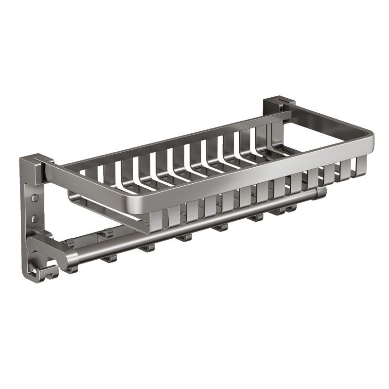 Raft de baie pentru prosoape cu coș din plasă, montaj fără găuri, aliaj de aluminiu, capacitate de încărcare de până la 150 kg, etajul doi, stil modern minimalist
