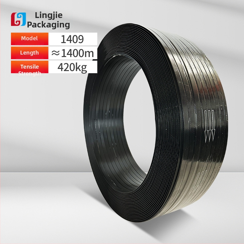 PET plastično-čelična traka za pakiranje, debljina 0,6–1,0 mm, napetost 420 kg, težina role 5–20 kg, topljiva traka za pakiranje
