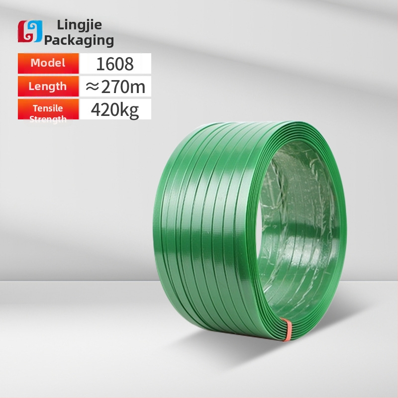 PET plastično-čelična traka za pakiranje, debljina 0,6–1,0 mm, napetost 420 kg, težina role 5–20 kg, topljiva traka za pakiranje