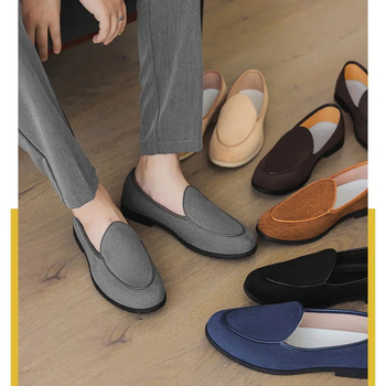 Muški loafers bez vezica od nubuka, casual mokasin stil, gumena potplat, prozračna PU uložak