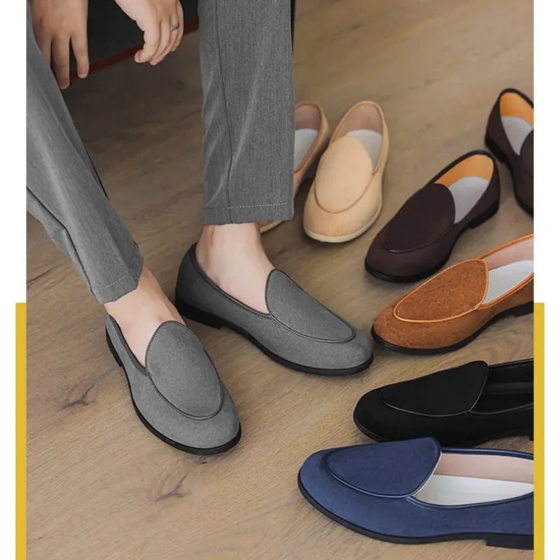 Muški loafers bez vezica od nubuka, casual mokasin stil, gumena potplat, prozračna PU uložak