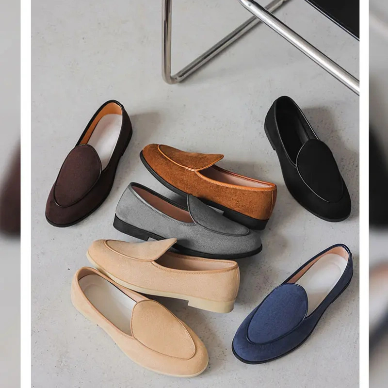 Muški loafers bez vezica od nubuka, casual mokasin stil, gumena potplat, prozračna PU uložak