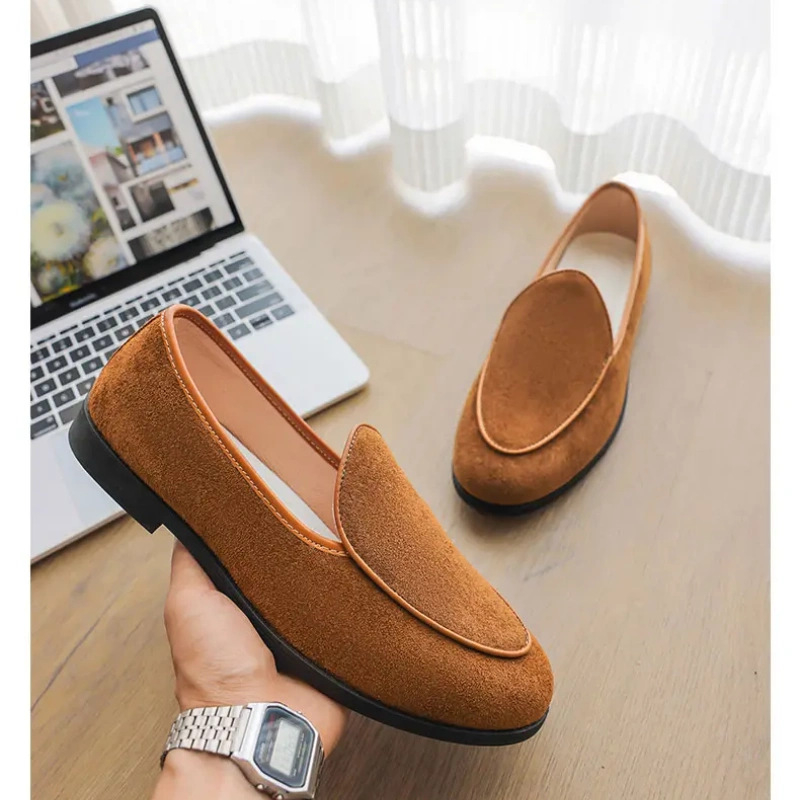 Muški loafers bez vezica od nubuka, casual mokasin stil, gumena potplat, prozračna PU uložak
