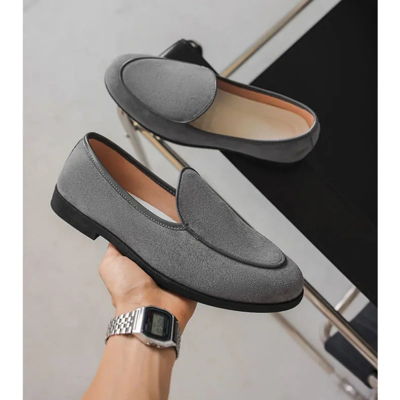 Muški loafers bez vezica od nubuka, casual mokasin stil, gumena potplat, prozračna PU uložak