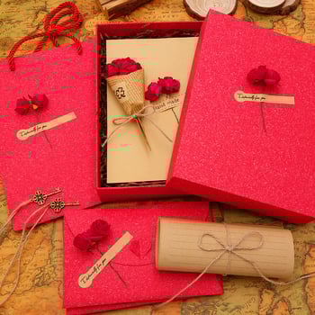 Комплект любовно писмо канцелария в подаръчна кутия — крафт хартия, плик с прозорец, Денят на Свети Валентин