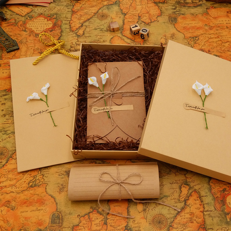 Комплект любовно писмо канцелария в подаръчна кутия — крафт хартия, плик с прозорец, Денят на Свети Валентин