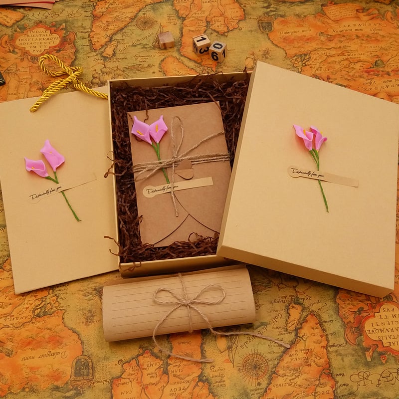 Комплект любовно писмо канцелария в подаръчна кутия — крафт хартия, плик с прозорец, Денят на Свети Валентин