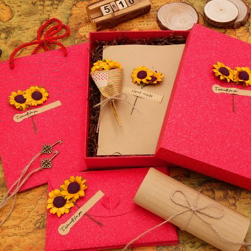 Комплект любовно писмо канцелария в подаръчна кутия — крафт хартия, плик с прозорец, Денят на Свети Валентин