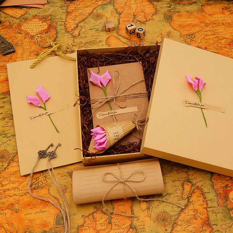 Комплект любовно писмо канцелария в подаръчна кутия — крафт хартия, плик с прозорец, Денят на Свети Валентин
