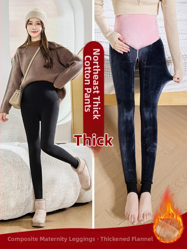 Trudničke tajice s potporom trbuha, tople i debele, s prekrivenim stopalima, poliester, zima 2024