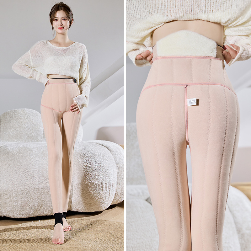 Trudničke tajice s potporom trbuha, tople i debele, s prekrivenim stopalima, poliester, zima 2024