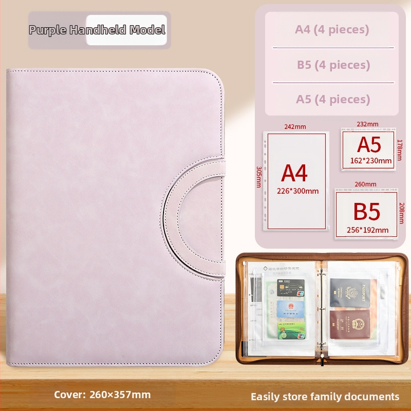 A4 úložná knižka na dokumenty so zapínaním na zips Baiheng, model A4-id storage book, PU materiál, 3.5 cm hrúbka, 12 strán