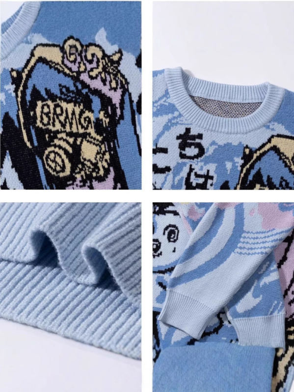 Muški pleteni džemper s okruglim izrezom, jacquard pletenje, slobodan kroj, dugi rukavi, 42% akril