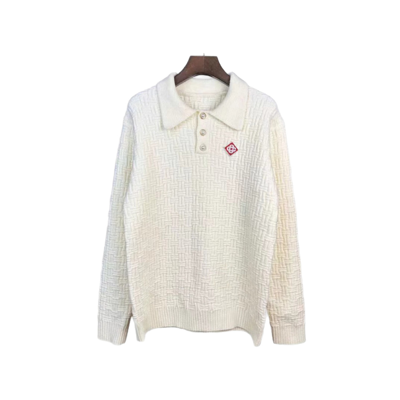 Pulover s polo ovratnikom, jacquard pleteni, ležernog kroja, dugi rukavi (71–75% vuna; jacquard pletene; polo ovratnik; srednja duljina; prozračan materijal)