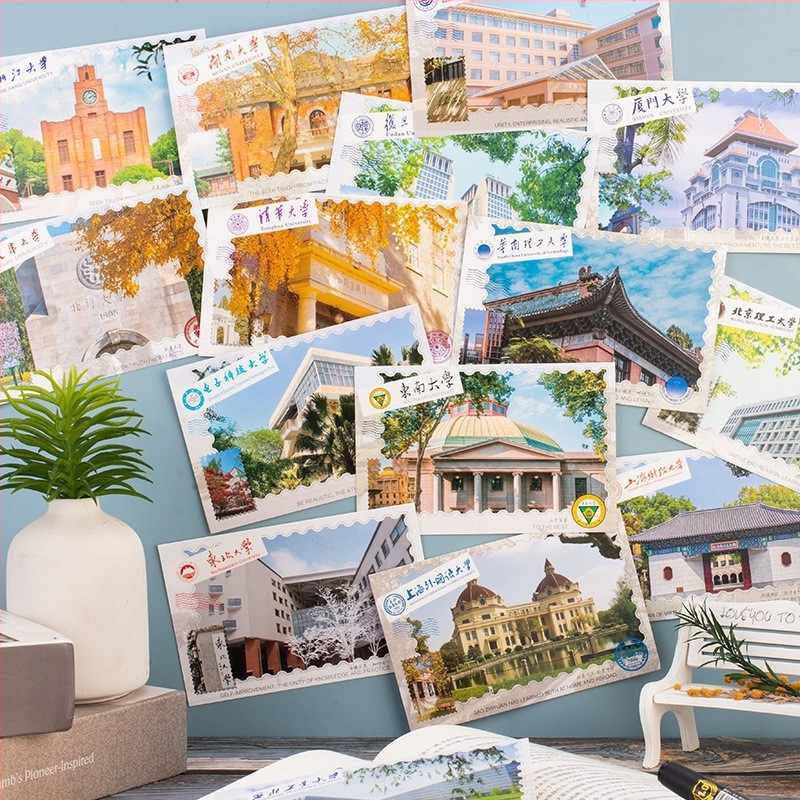 XIAOZ 30-ks pozdravných kariet v pastoraálnom štýle — biele karty, tlač, inšpiratívne pre študentov na začiatku prijímacieho obdobia na univerzitu, so známymi školami