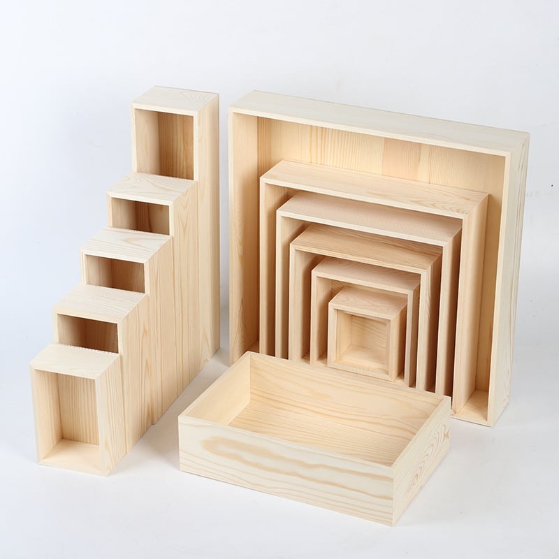 Bez poklopca drvena kutija od borovine za skladištenje — model 19, ručno izrezbarena, mogućnost tiska logotipa