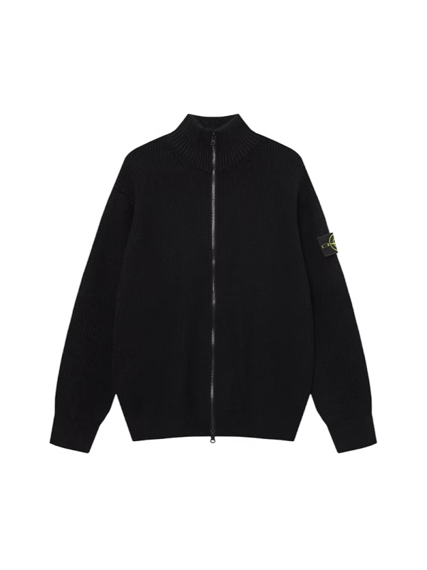 Kardigan od pletenog materijala sa zatvaračem i stojećim ovratnikom, s vezenim logom, širok kroj, akrilna smjesa, antistatički