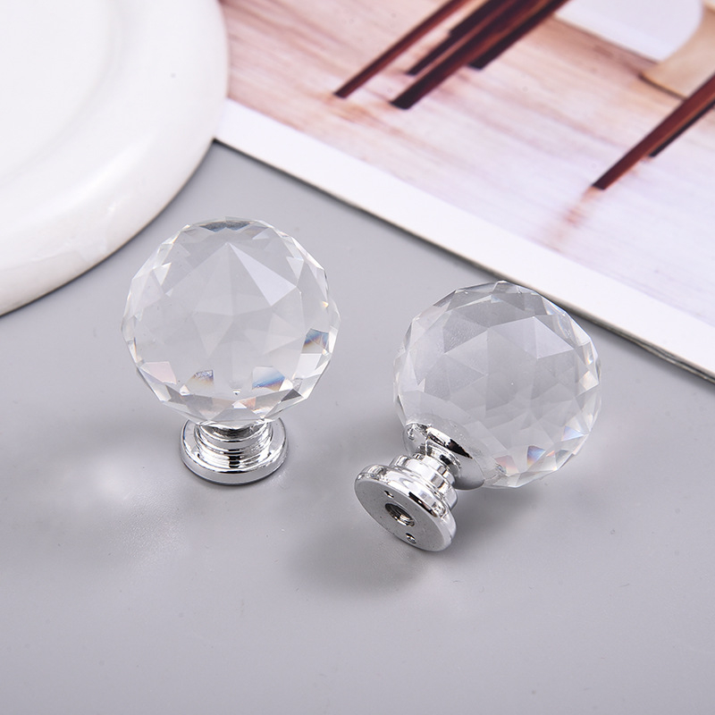 Okrugla kristalna ručka za namještaj, s jednim otvorom, metalna ručka za ladice i ormariće, Bead Crystal, polirani završetak, materijal: K9 kristal, stil: moderan minimalizam, lagani luksuz