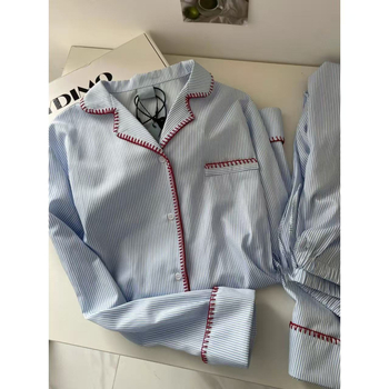 Női pizsama garnitúra hosszú ujjú, kardigán stílus, csíkos minta, poliészter anyag, közép vastagság, 2025 tavaszi kiadás