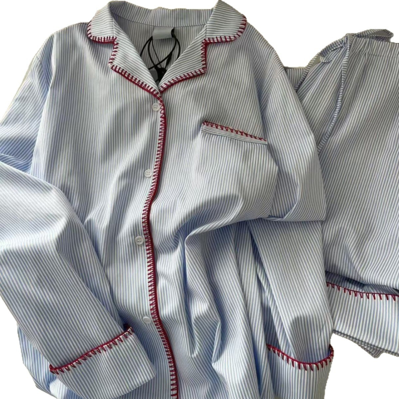 Női pizsama garnitúra hosszú ujjú, kardigán stílus, csíkos minta, poliészter anyag, közép vastagság, 2025 tavaszi kiadás