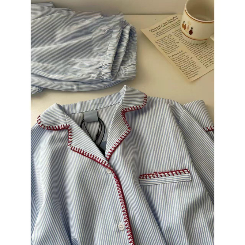 Női pizsama garnitúra hosszú ujjú, kardigán stílus, csíkos minta, poliészter anyag, közép vastagság, 2025 tavaszi kiadás