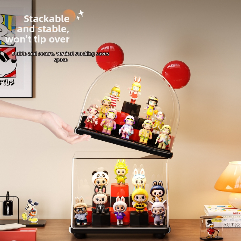 Kutija za prikaz blind boxa, plastična, s poklopcem, prašno otporna, sklopački dizajn — za Bubble Mart lutke; model Rme-8545-8547-display box; materijal HIPS/PP/PS