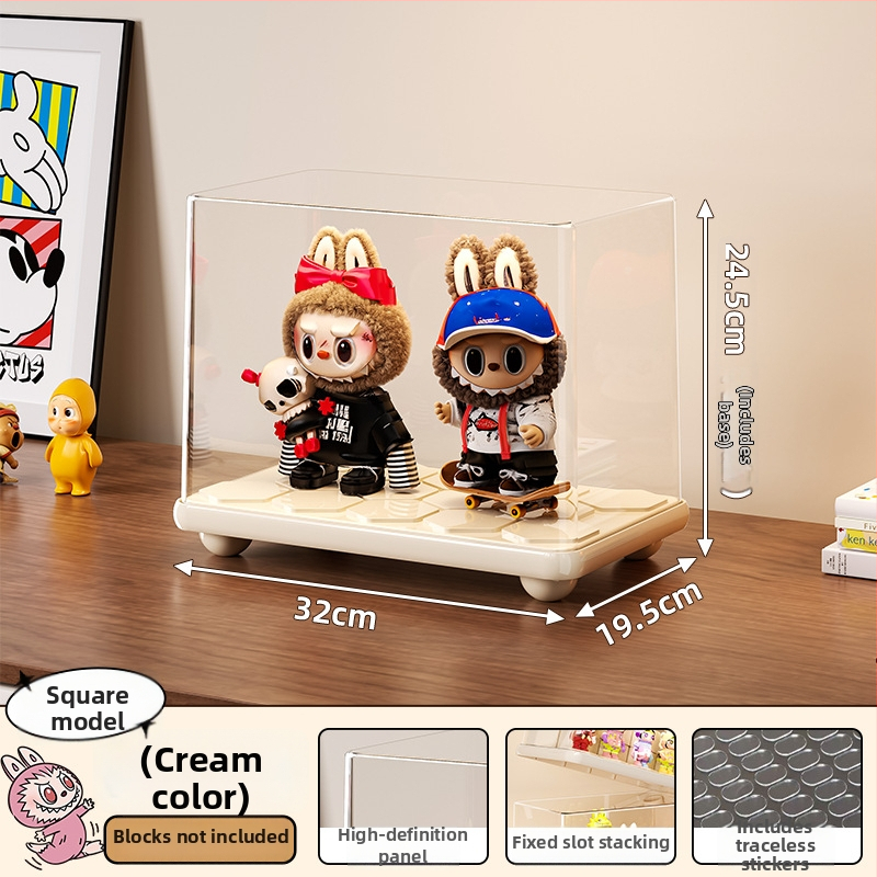 Kutija za prikaz blind boxa, plastična, s poklopcem, prašno otporna, sklopački dizajn — za Bubble Mart lutke; model Rme-8545-8547-display box; materijal HIPS/PP/PS