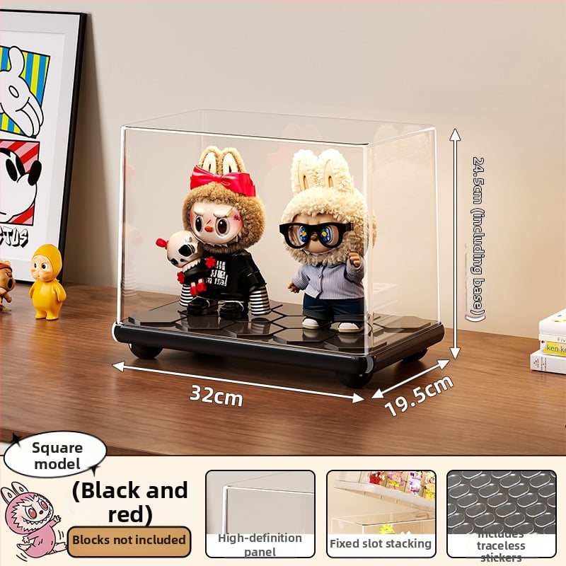 Kutija za prikaz blind boxa, plastična, s poklopcem, prašno otporna, sklopački dizajn — za Bubble Mart lutke; model Rme-8545-8547-display box; materijal HIPS/PP/PS