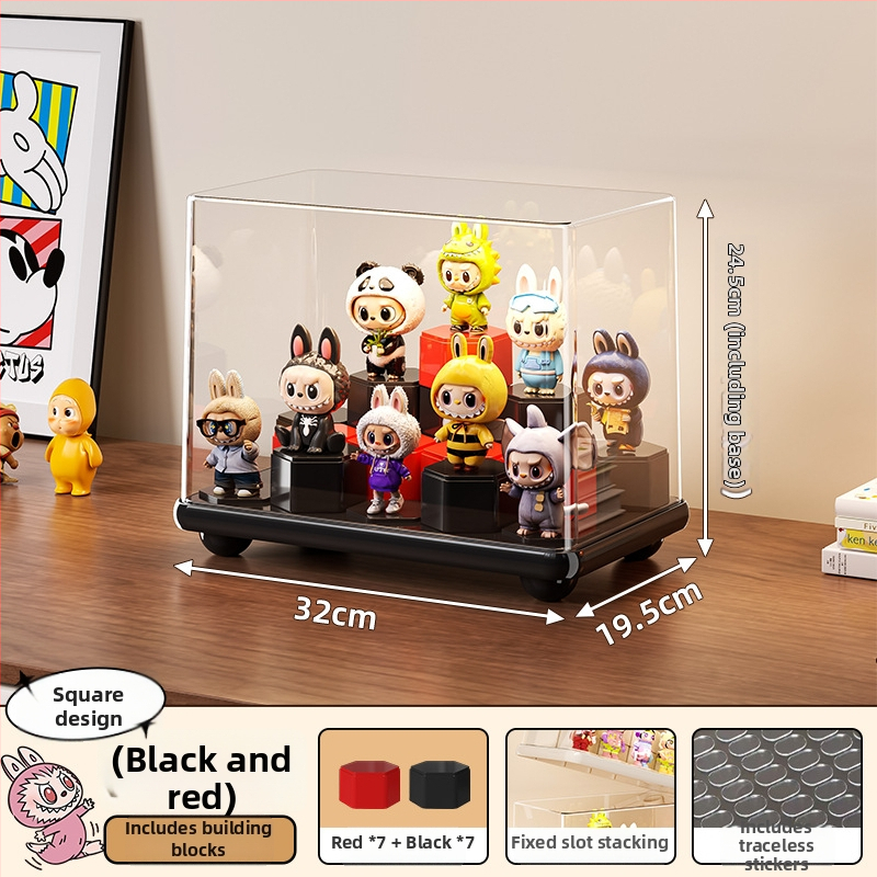 Kutija za prikaz blind boxa, plastična, s poklopcem, prašno otporna, sklopački dizajn — za Bubble Mart lutke; model Rme-8545-8547-display box; materijal HIPS/PP/PS